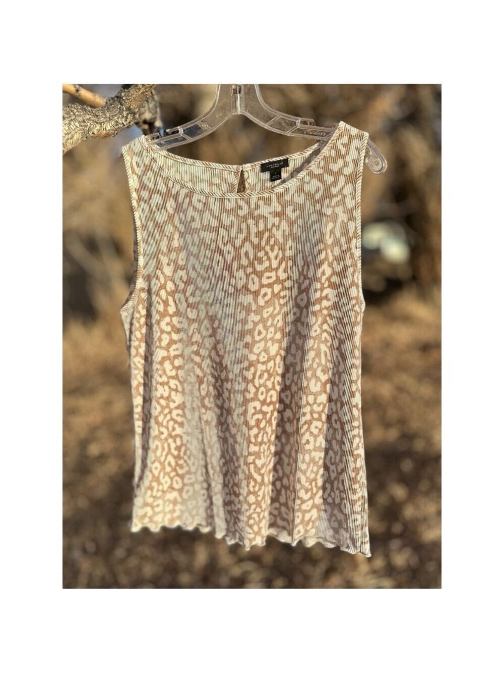Ann Taylor Factory Ribbed Blouse Womens Large Beige Business Casual Summer Top